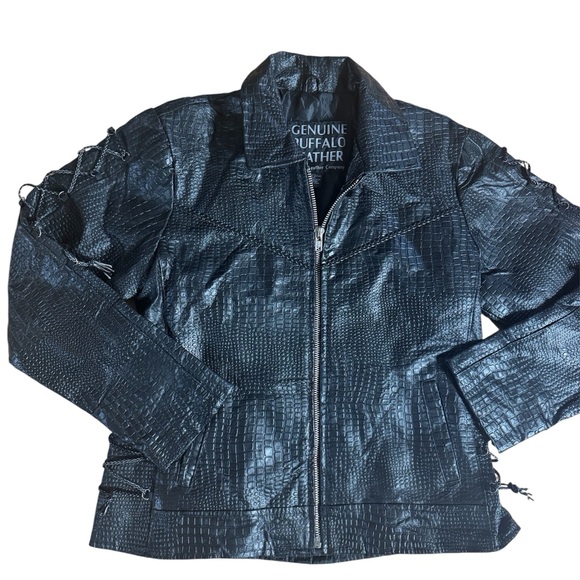 Genuine Buffalo Black Leather Jacket by Navarre Leather Company - Picture 1 of 6
